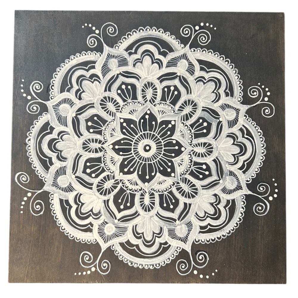 Lisa Venturi Rosser Mandala Wood Wall Art 12x12 Handpainted Art Rustic Zen Boho